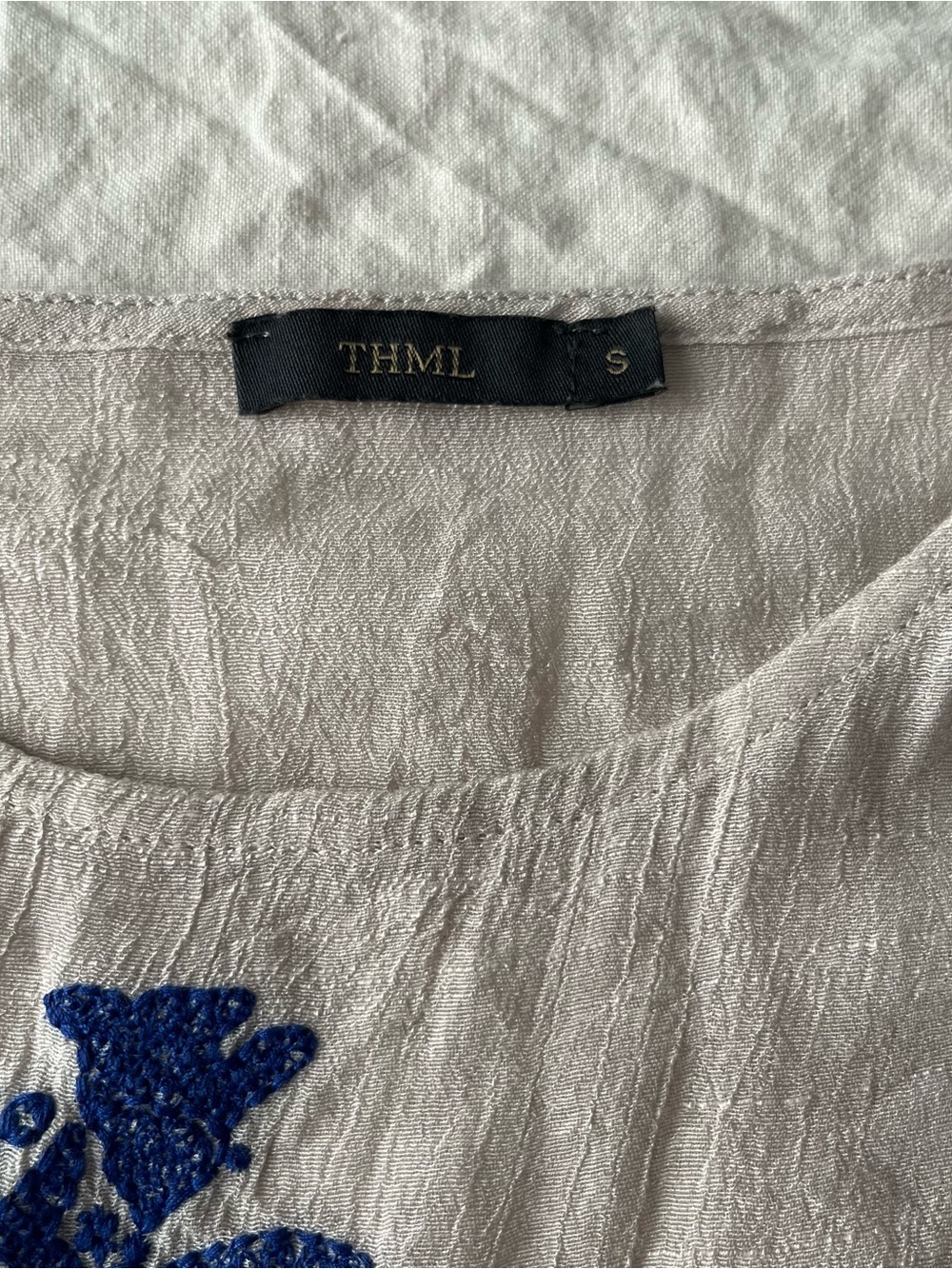 THML Beige Top with Blue Embroidered Floral Motif - Picture 2 of 4
